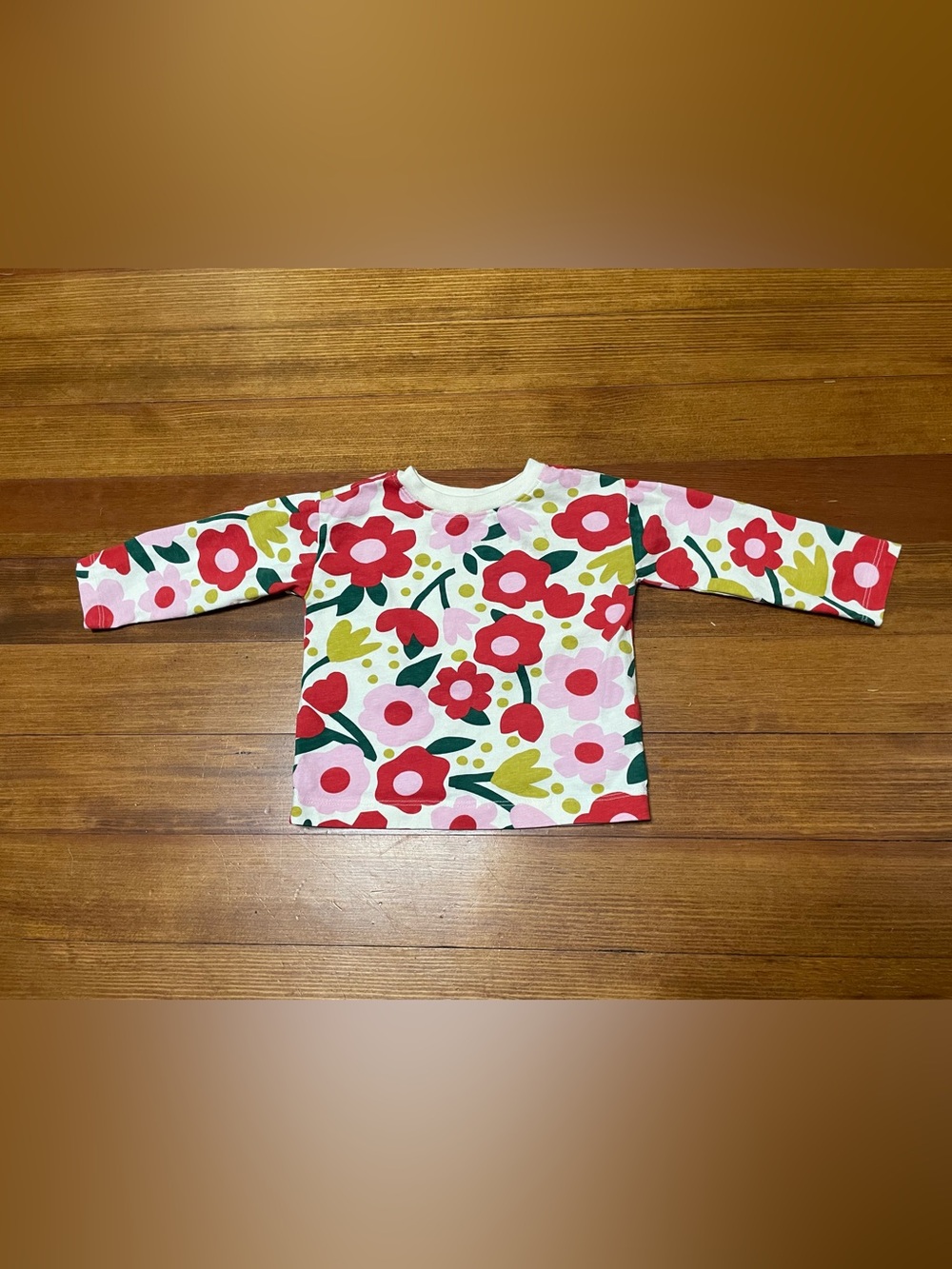 Hanna Andersson Floral Cotton Long-Sleeve Tee - White, Red & Pink Size 18-24 Mon